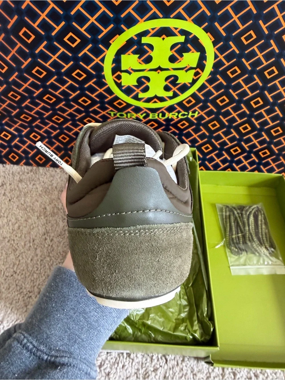 Tory Burch Field Sneaker Dark Olive Green Size 8